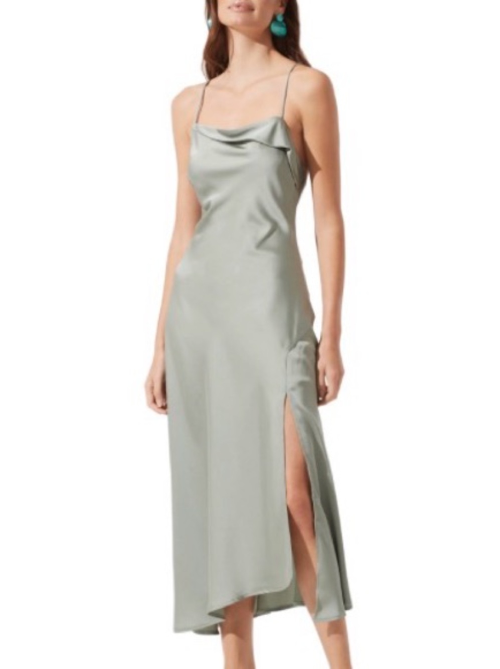 ASTR The Label Green Cowl Slip Midi Dress